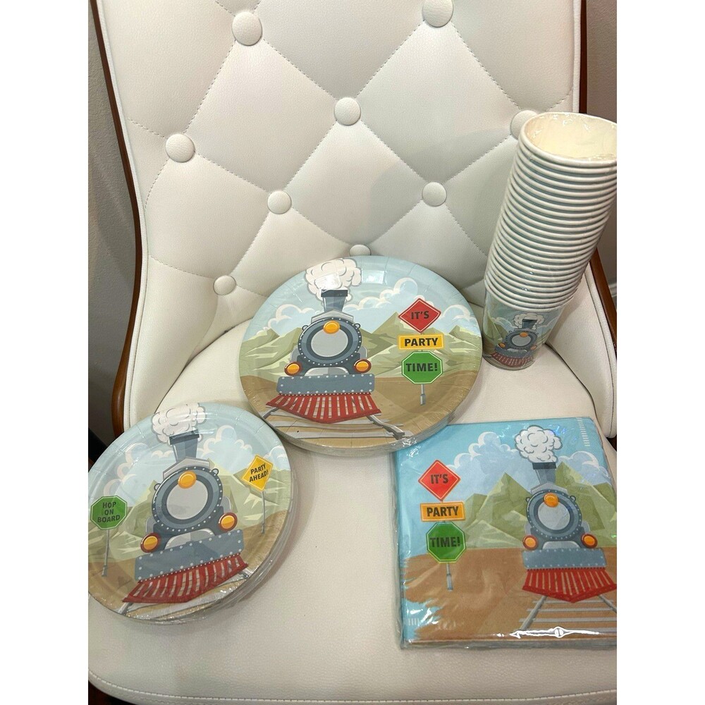 Hudson Train Party Supply Kit for 24 Guests w/ Plates, Cups & Napkins